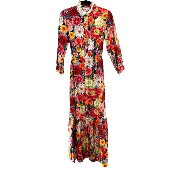 BORGO DE NOR Floral Button Down Belted Cotton Midi Dress Sz 6 - Picture 7 of 9